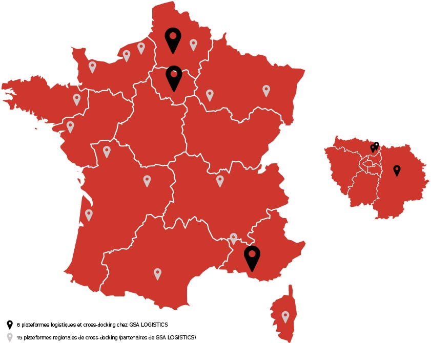 La carte des implantations de GSA LOGISTICS en France